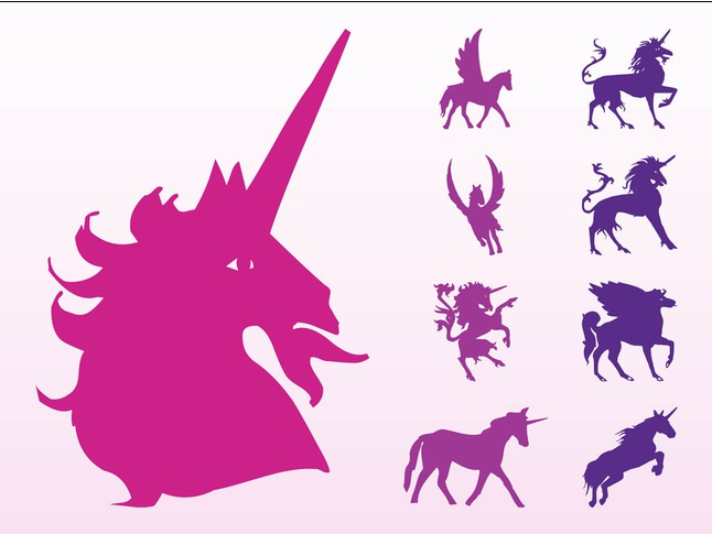 Unicorns And Horses Silhouettes art vector graphic