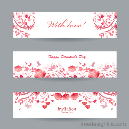 Valentine day banners with flower vectors