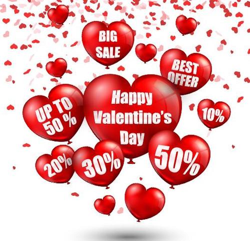 Valentine sale design with heart shape balloons vector 03