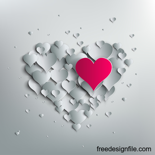 Valentine white background with paper heart vectors material 01