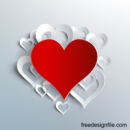 Valentine white background with paper heart vectors material 02