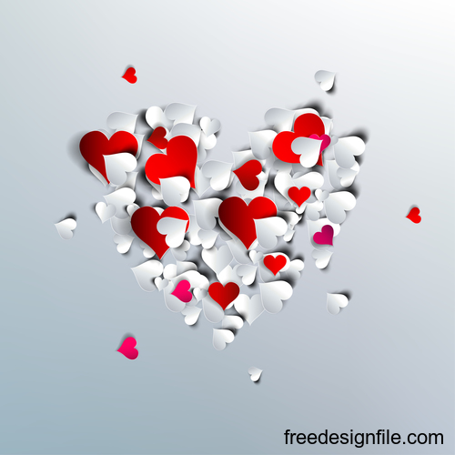 Valentine white background with paper heart vectors material 03