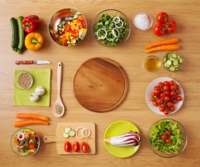 Vegetables on wooden workbench Stock Photo 01