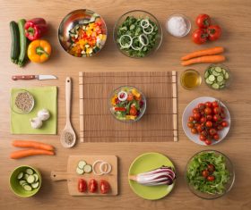 Vegetables on wooden workbench Stock Photo 02