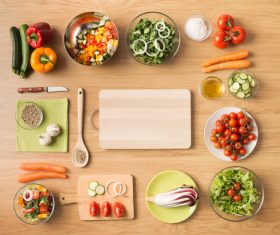 Vegetables on wooden workbench Stock Photo 05