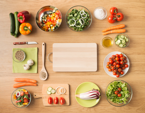 Vegetables on wooden workbench Stock Photo 05