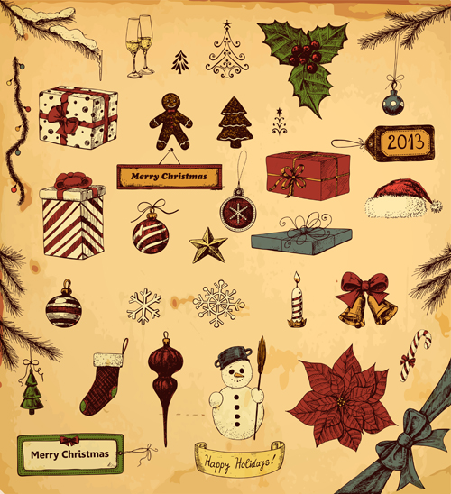 Vintage Christmas Gift elements set vector