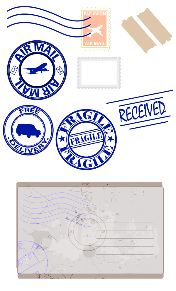Vintage envelope tickets stamps vector