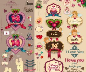 Vintage valentine day labels with sticker and ribbon vector
