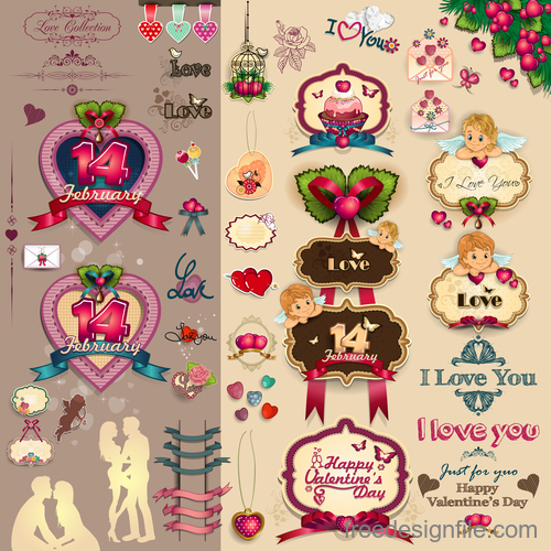 Vintage valentine day labels with sticker and ribbon vector