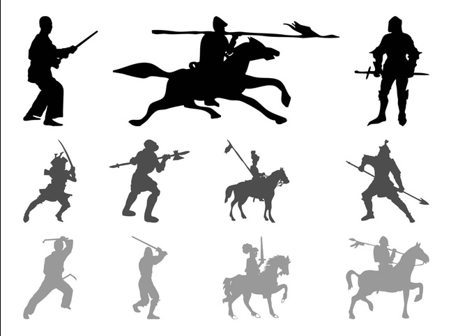Warriors And Knights Silhouettes vector
