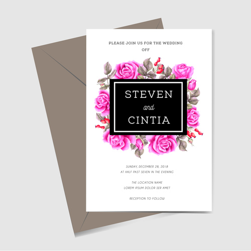 Wedding invitation card elegant design vector 01