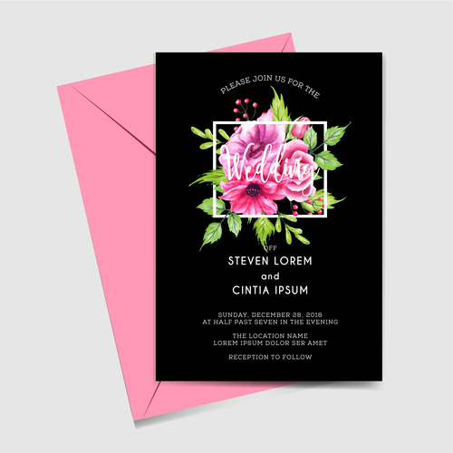 Wedding invitation card elegant design vector 03