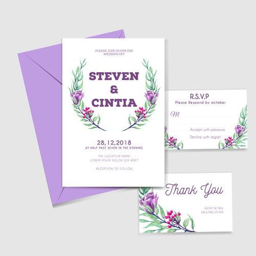 Wedding invitation card elegant design vector 04