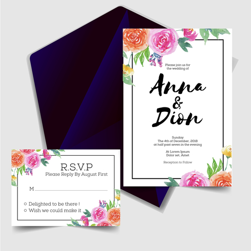 Wedding invitation card elegant design vector 05