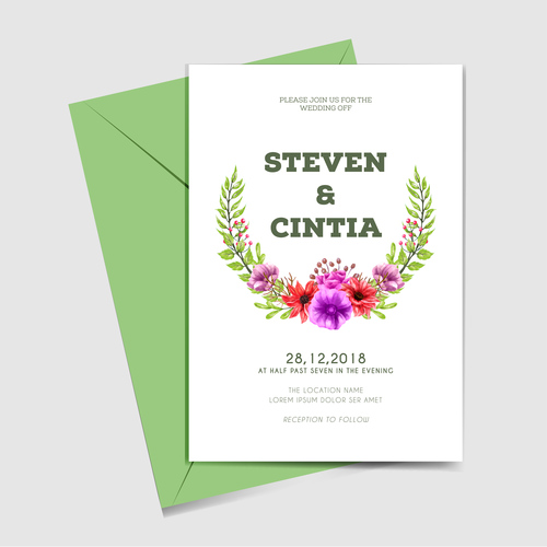 Wedding invitation card elegant design vector 08
