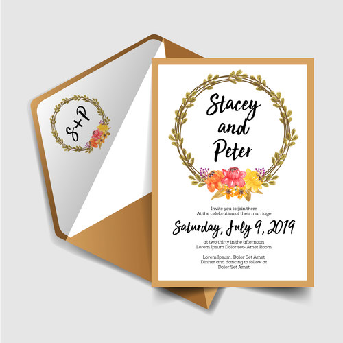 Wedding invitation card elegant design vector 09