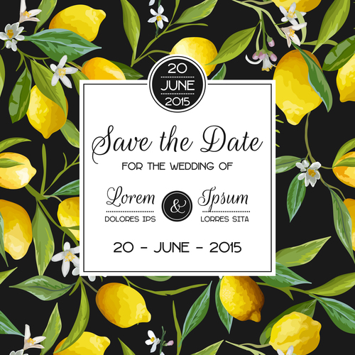 Wedding invitation card with lemon vector