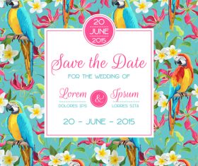 Wedding invitation card with tropical parrot vector