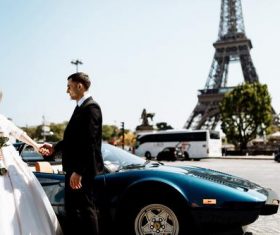 Wedding photos under the Eiffel Tower Stock Photo