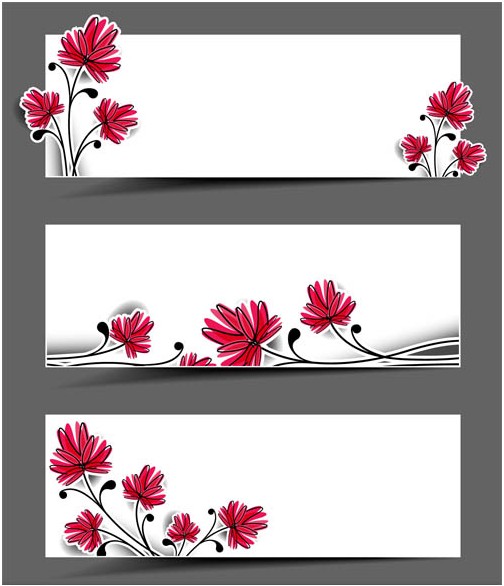 White Floral Banners art design vectors