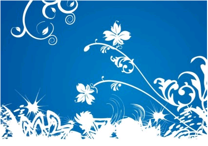 White Floral on Blue Background Graphic design vector