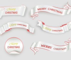 White christmas ribbon banner with sticker vector