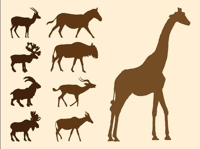 Wild Animals Silhouettes Set vector graphics