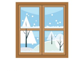 Window outside snow scene hand drawn vector