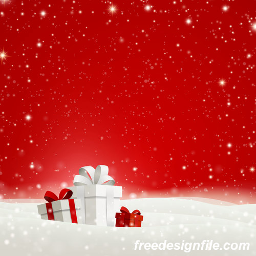 Winter red christmas background with gift boxs vector