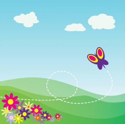 With Butterfly And Flowers clip art set vector