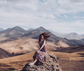 Woman desert photo pose Stock Photo