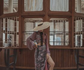 Woman wearing retro clothes posing Stock Photo