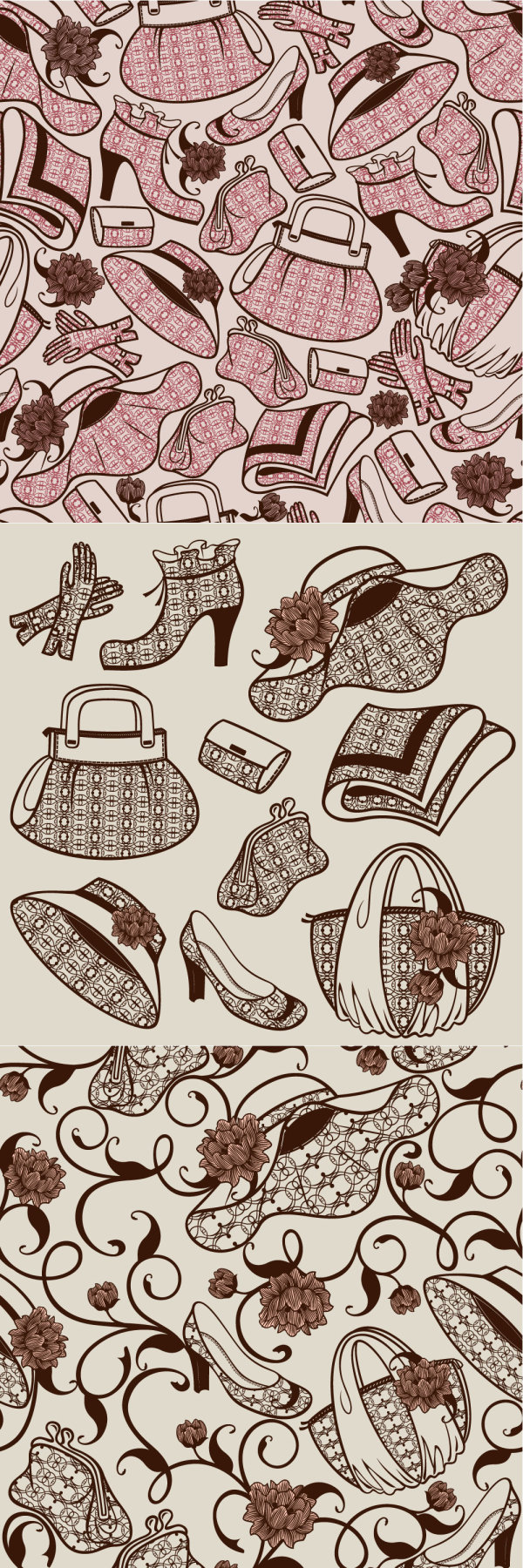 Women accessories patterns set vector