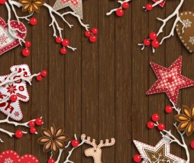 Wood wall with christmas bauble frame vectors