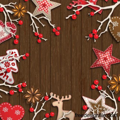 Wood wall with christmas bauble frame vectors