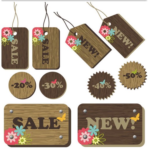 Wooden Sale Stickers free vector