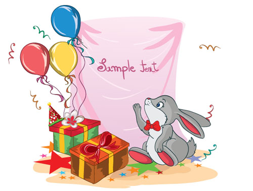 balloon gift box rabbit vector