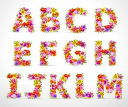 beautiful flowers and letters 02 vector set