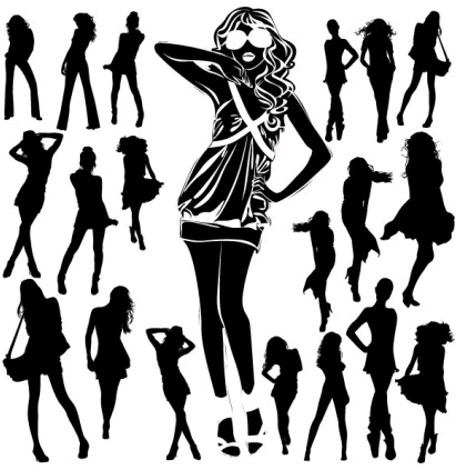 black and white silhouette 01 vector material