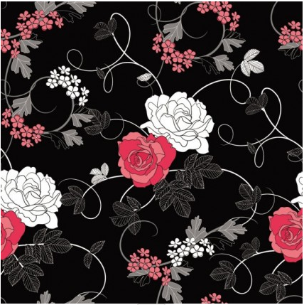 black background floral 01 vector
