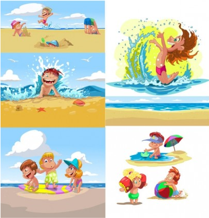 cartoon children summer beach vector