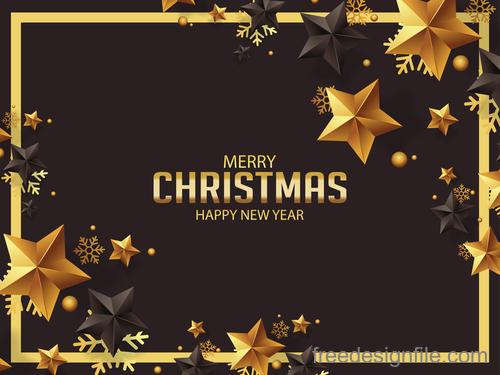 christmas greeting with gold stars and new year design vector