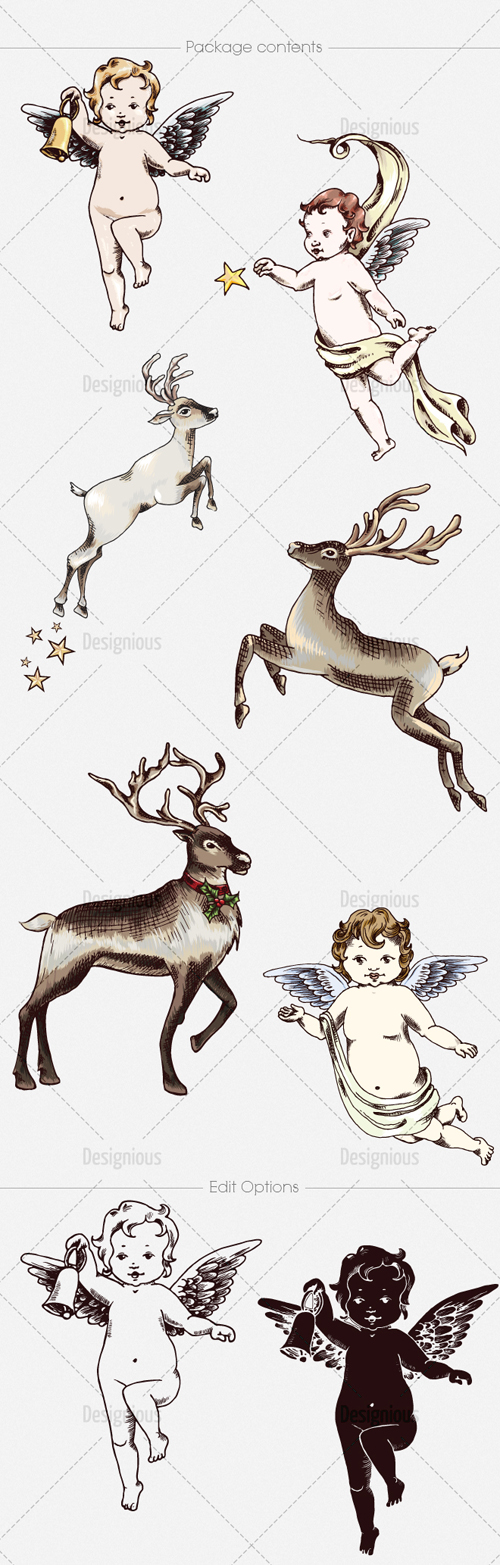christmas reindeer and angel vector
