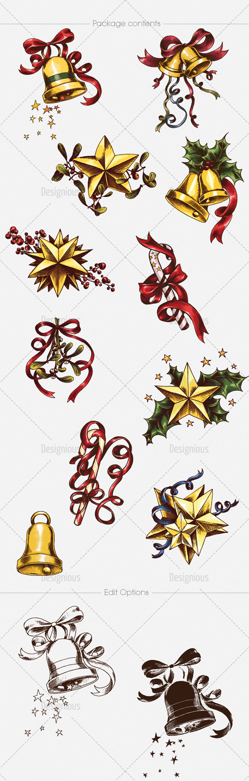 christmas stars and bells vector