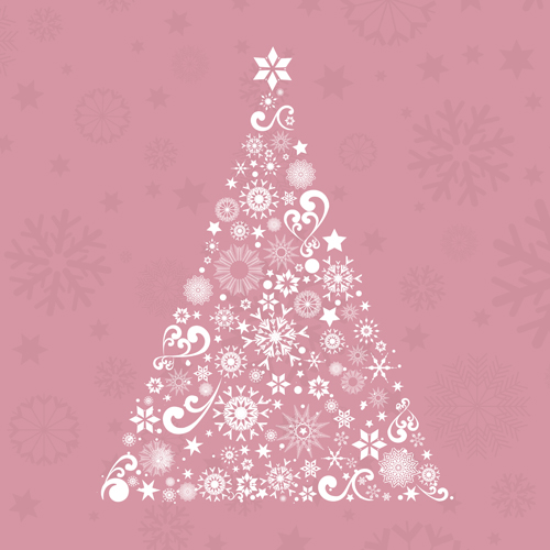 christmas tree pink background set vector