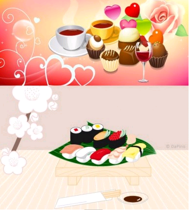 coffee and cake sushi vector