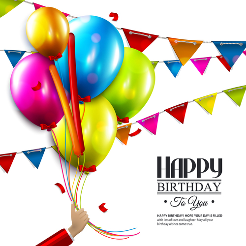 colored flag with balloons and birthday card vector