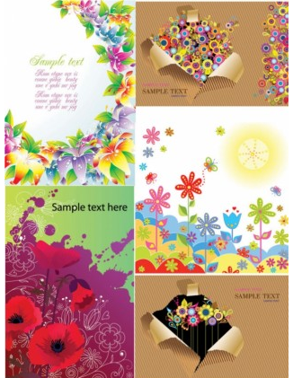 colorful flower card background vectors graphics