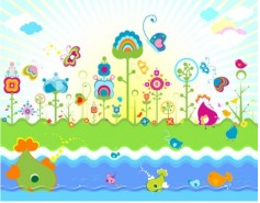 colorful flowers theme vector